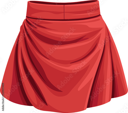 Bright red skirt with draped design isolated on transparent background. Vector illustration.