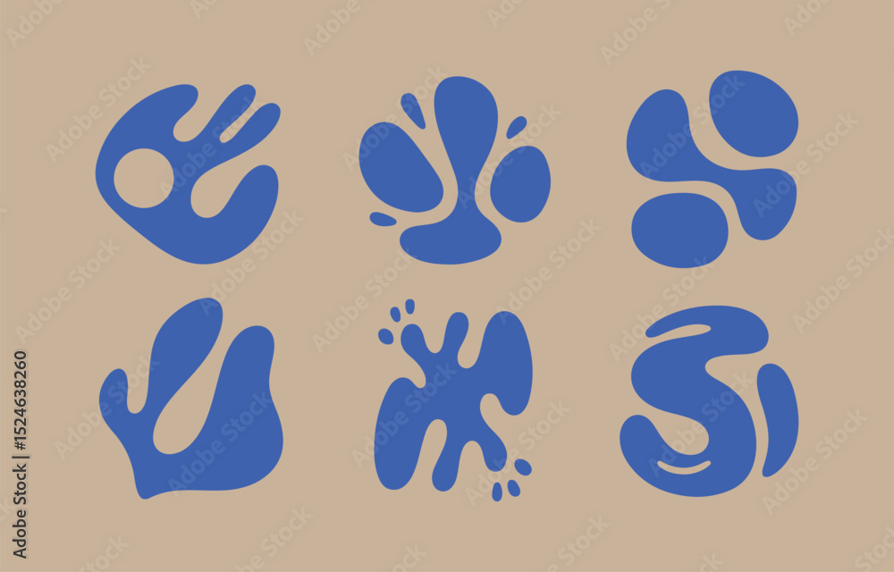 Abstract blue organic shapes set on beige background Abstract blue organic shapes set on beige background