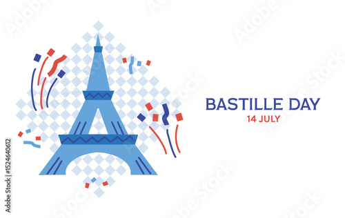 Happy Bastille Day on 14 july with Eiffel Tower card banner invitation poster