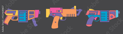 Set collection of laser gun blaster future weapon in neon colors icon clipart avatar logotype isolated illustration