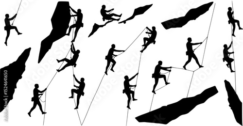 Rock Climbing silhouette vector set
