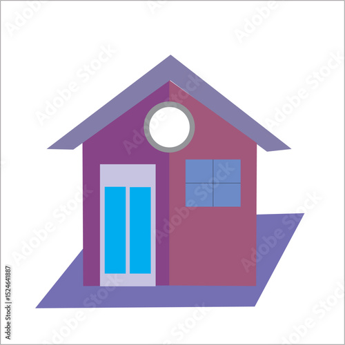 Simple House Illustration Cozy Home Design, Minimalist Architecture, Purple and Blue House
