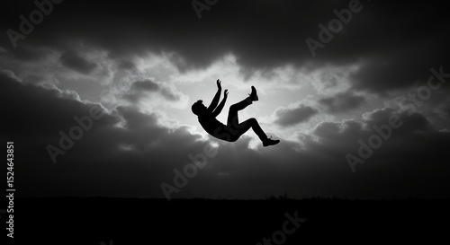Silhouette of man falling against dramatic sky
