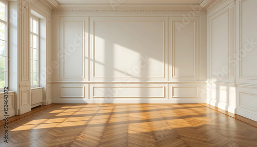 Wallpaper Mural Elegant interior with white classic wall panel and light brown wooden floor Torontodigital.ca