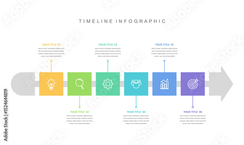 Business road map timeline infographic concept. with icons and 6 options, Corporate milestones graphic elements. workflow layout, diagram, report, web design. Creative, vector