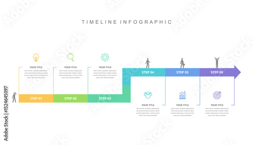Business road map timeline infographic concept. with icons and 6 steps. Corporate milestones graphic elements. marketing data. Modern vector history timeline design presentation