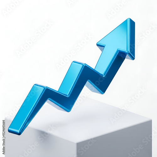 3D Blue Upward Trending Arrow on Cube