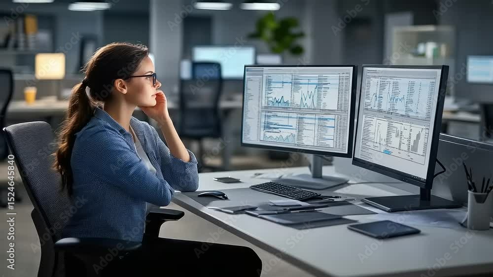 Focused Analyst Working Late at Night Focused Analyst Working Late at Night