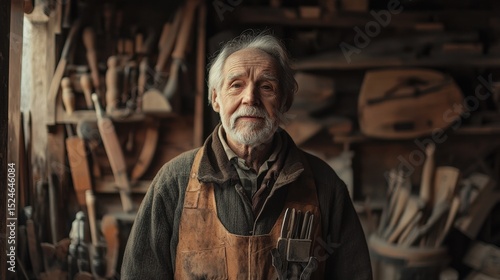 Wallpaper Mural Portrait of an elderly craftsman in his workshop, showcasing his pride in traditional woodworking skills. The warm environment highlights his experience. Torontodigital.ca