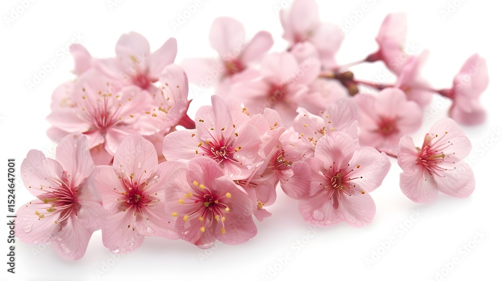 Soft Pink Cherry Blossoms on White Background, Isolated Delicate Spring Flowers Soft Pink Cherry Blossoms on White Background, Isolated Delicate Spring Flowers