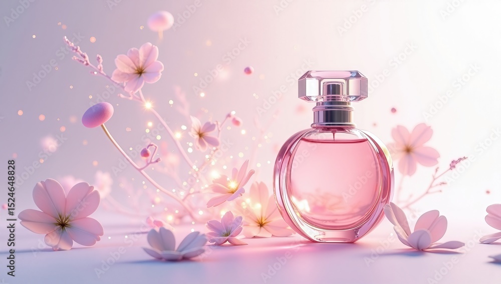 Romantic Perfume Bottle with Delicate Floral Accents, Creating an Elegant Still Life Composition. Romantic Perfume Bottle with Delicate Floral Accents, Creating an Elegant Still Life Composition.