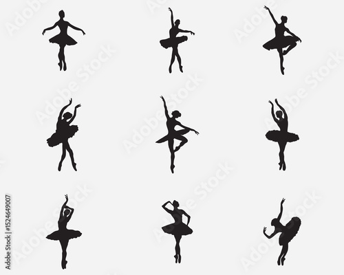 ballet dancing people vector silhouette.ballerina dancer black shadow illustration silhouette isolated on background