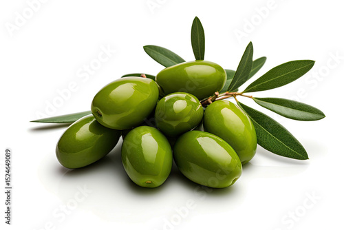 Wallpaper Mural Green olives with leaves on white background isolated Torontodigital.ca