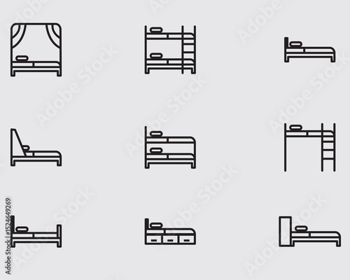 type of various bedroom model outline icon .sleeping bed thin line vector icon isolated on background 