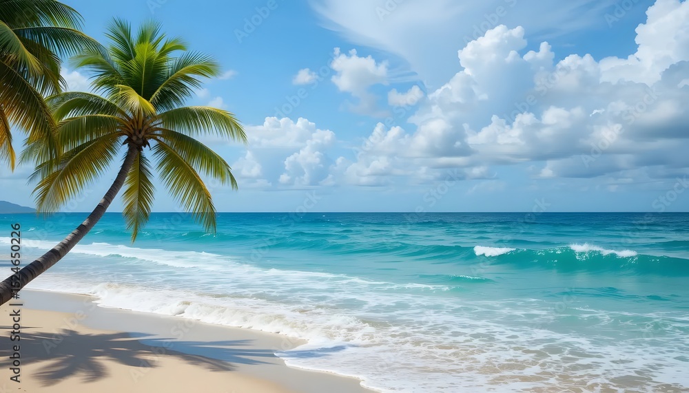Tropical beach paradise with palm trees and turquoise ocean Tropical beach paradise with palm trees and turquoise ocean