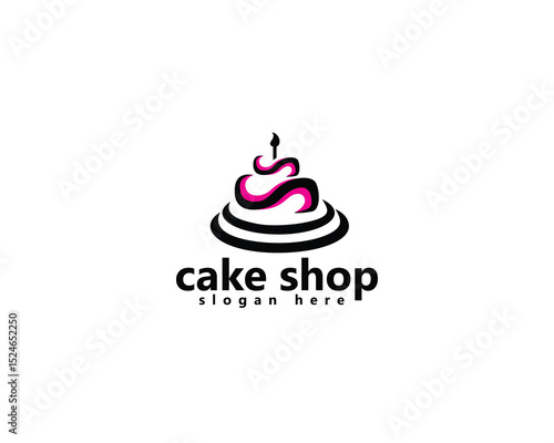 cake shop and bakery logo, abstract birthday cake, logo design template