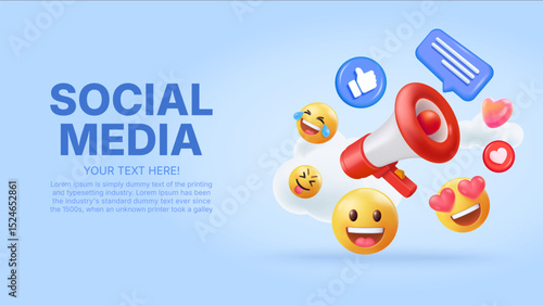 3d vector Megaphone with emoticon bubble talk background template, icon and symbol, happy love fun laugh