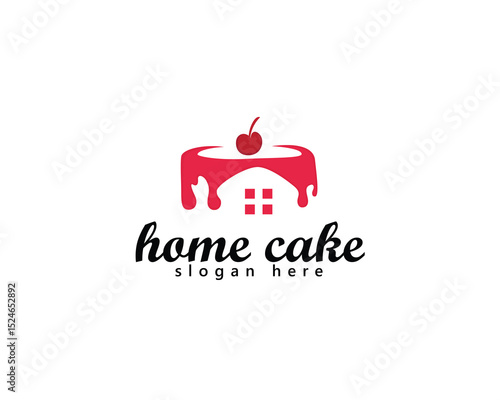 cake shop and bakery logo, cake with melted cream forming a house, logo design template