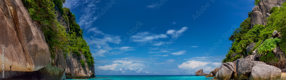 Turquoise Sea and Towering Cliffs Panorama Turquoise Sea and Towering Cliffs Panorama