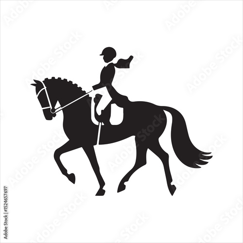 Equestrian Horse Rider Silhouette Vector Icon – Dressage Horseback Riding Illustration