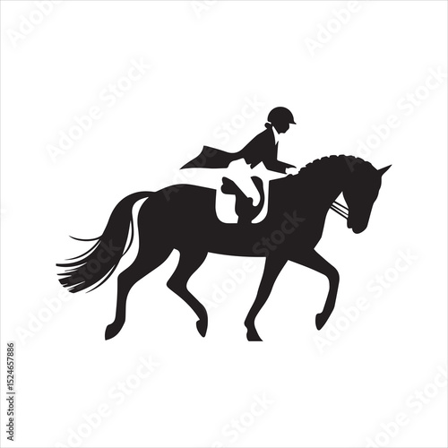 Equestrian Horse Rider Silhouette Vector Icon – Dressage Horseback Riding Illustration