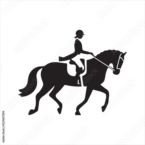 Equestrian Horse Rider Silhouette Vector Icon – Dressage Horseback Riding Illustration