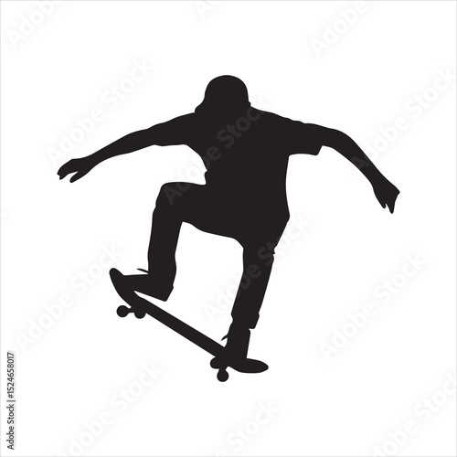 Skateboarder Performing Trick Silhouette Vector Icon – Urban Skater Jumping Illustration