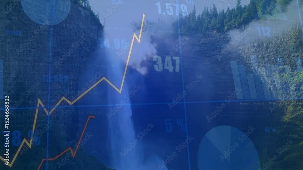 Bar chart appearing triggers yellow, red lines rising and falling over ...