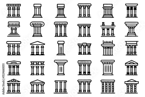 Ancient pillar icon set with editable stroke and outline isolated on transparent background