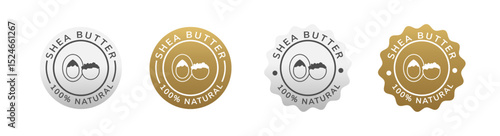 shea butter label silver and gold. natural ingredient for cosmetic or beauty product.