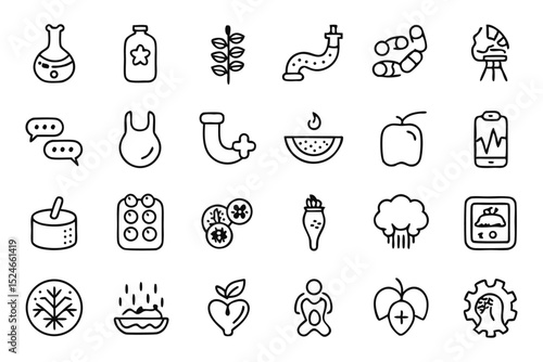 Human digestive system illustration with probiotics isolated on transparent background