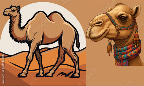 Camel in the desert vector.eps