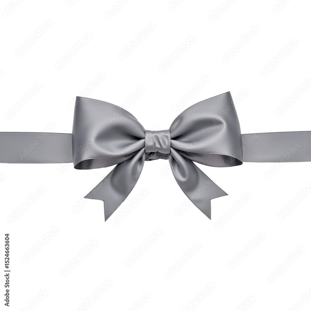 Naklejka premium Elegant silver bow on a sleek ribbon, perfect for sophisticated events, modern décor, and luxurious gifts.