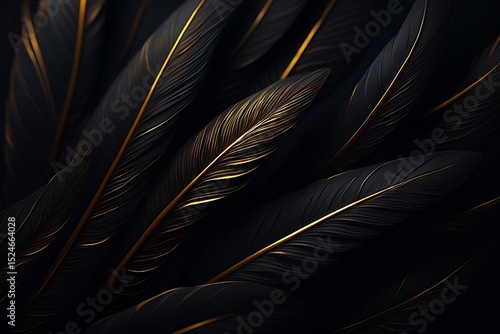 Elegant black feathers with golden veins: a luxurious abstract background design