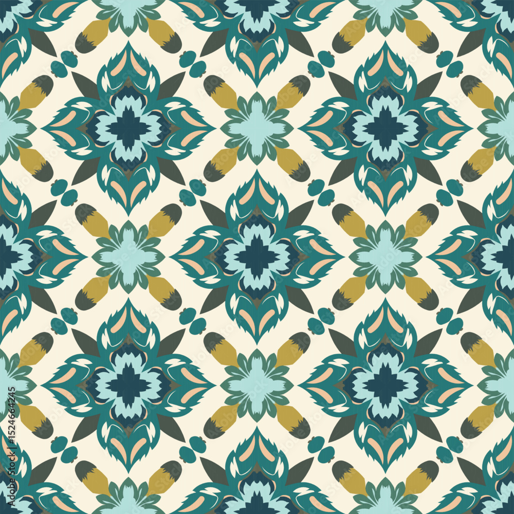 Fototapeta premium Seamless wallpaper pattern, geometric flower pattern, creamy background, vector pattern