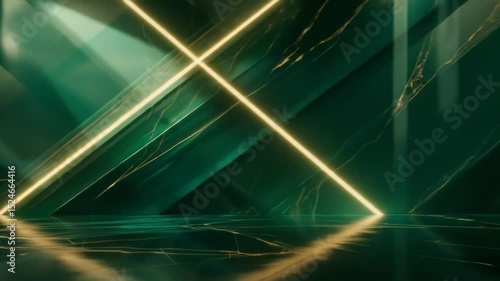 Emerald Green Marble Studio with Crossing Neon Lights