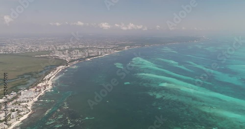 Cancun city seen from the air, with beautiful views of the beaches and nature