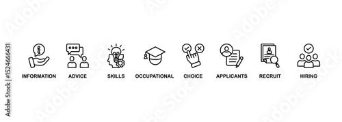 Job fair banner web icon set vector illustration concept for employee recruitment and onboarding program with an icon of the information, advice, skills, occupational, applicants, recruit, and hiring