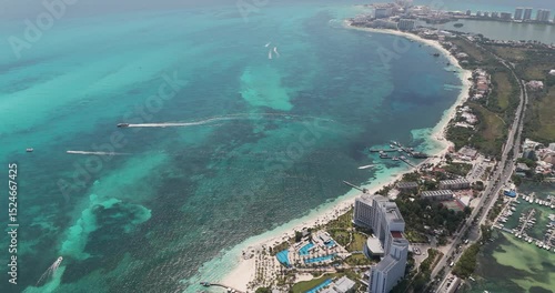 aerial view of the beautiful waters of Cancun, Mexico.