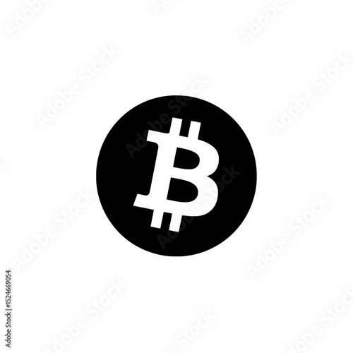 Flat Bitcoin logo in black circle symbolizing digital currency and decentralized blockchain-based finance
