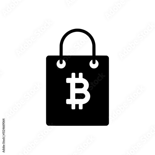 Shopping bag icon featuring a Bitcoin symbol representing cryptocurrency purchases and digital payment shopping