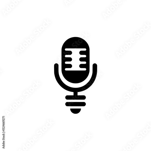 Classic microphone icon in black silhouette symbolizing broadcasting, podcasting, and audio communication