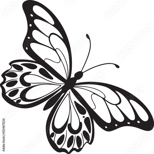 Abstract butterfly silhouette featuring negative space design in black, clean symmetrical shape, stock ready and ideal for tracing