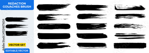 Redaction Gouaches Brush Vector Set: Hand-Painted Grunge Strokes, Abstract Paint Swatches, and Artistic Texture Elements