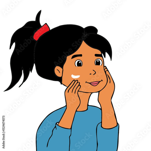 a girl applying face cream complexion fair teenage girl teenager habit bright skin illustration.eps