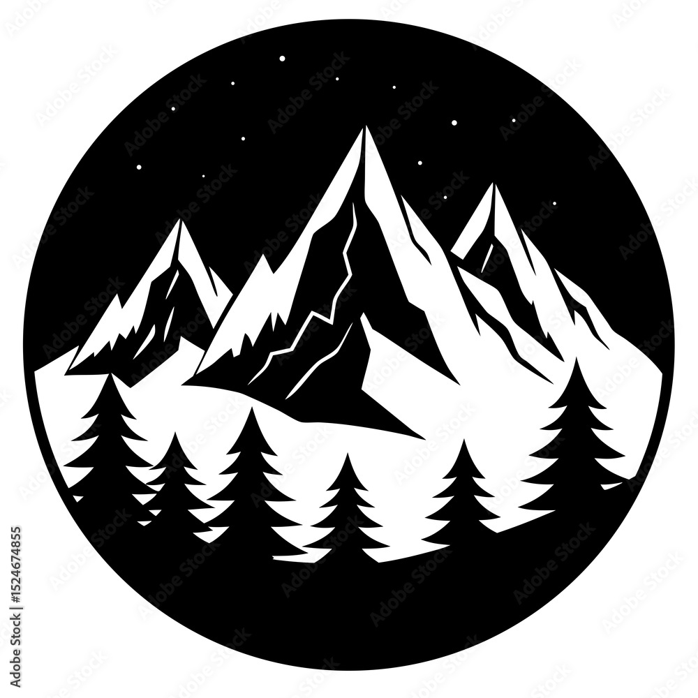 Fototapeta premium Nature-inspired silhouette of summer mountain range. Perfect for camping illustrations, vacation graphics, and forest-themed vector elements.