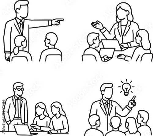 Leadership Styles between Authoritative, Democratic, Laissez-faire and Transformational leader vector