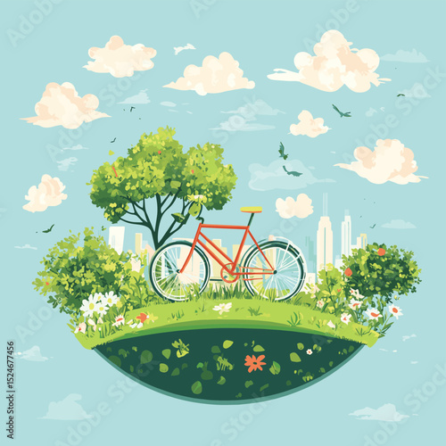world planet earth with bicycle ecology vector illustration design, vector style simple color