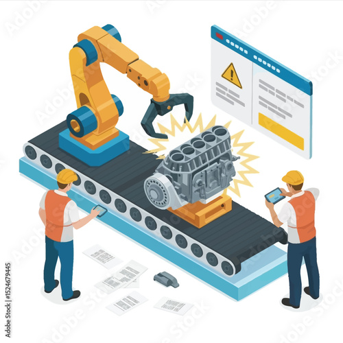 Automated engine inspection and quality control process with robotic arm technology and engineering personnel utilizing digital devices