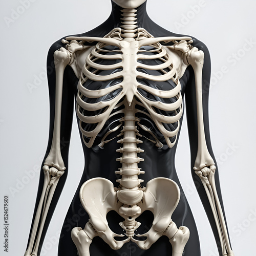 Women Skeleton Human body bones of female concept with different hands position. Lady front and back view. 3D realistic anatomically correct flat girl Vector illustration of anatomy isolated on white